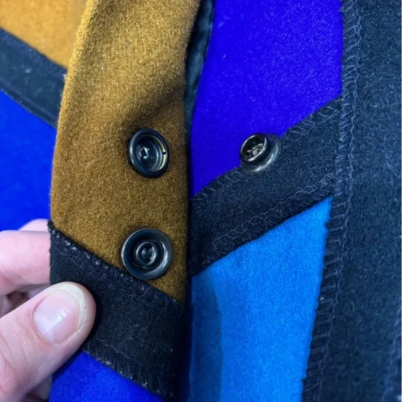 VTG 80s INTERNATIONAL SCENE Sz 7/8 Color Block 100% Wool Coat MADE IN YUGOSLAVIA - Picture 8 of 10